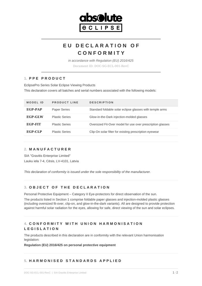 Preview of EU Declaration of Conformity for Absolute Eclipse products