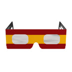 Front view of ES solar eclipse glasses showcasing the sleek design and flat lenses.
