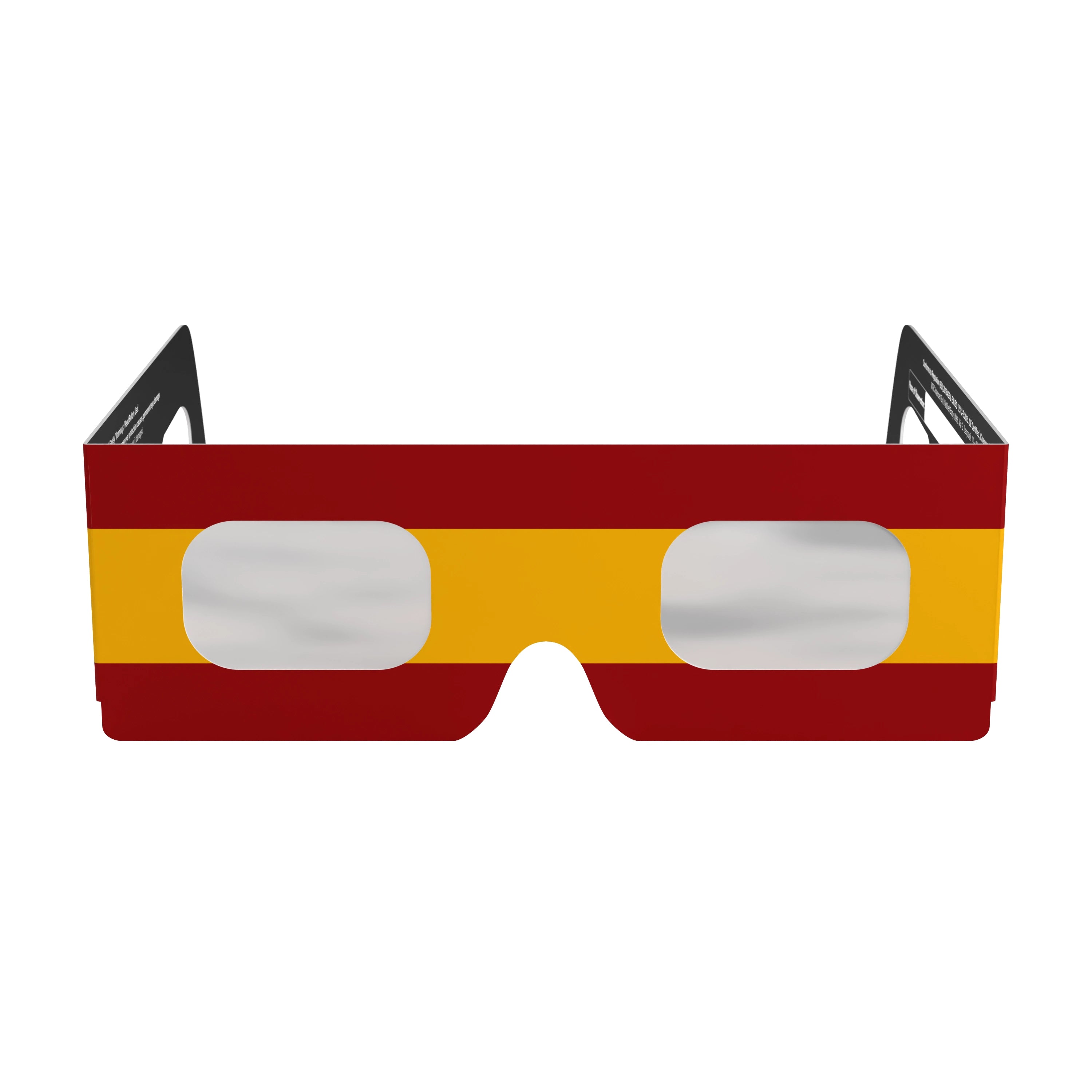 Front view of ES solar eclipse glasses showcasing the sleek design and flat lenses.