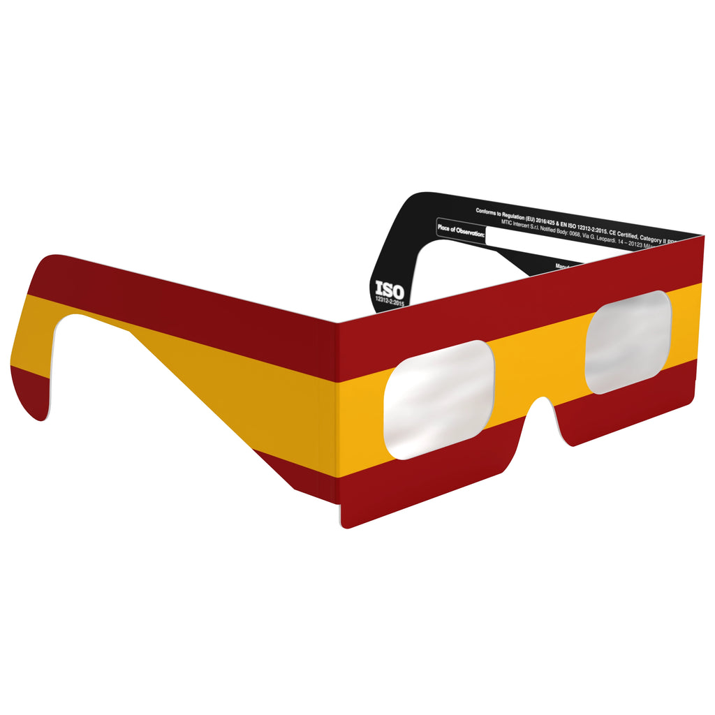 45-degree angle view of ES solar eclipse glasses highlighting the profile and lens quality.