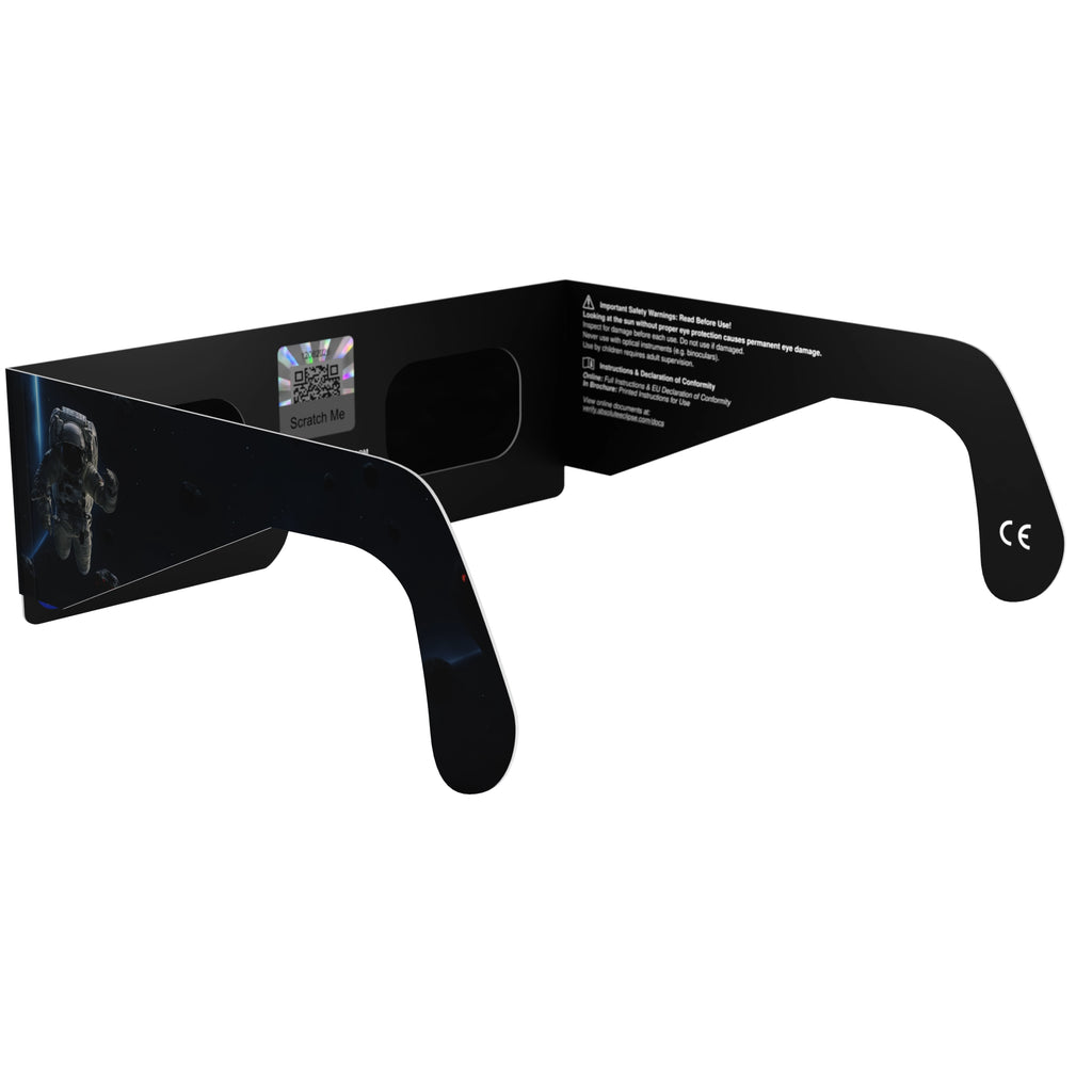 Back-side alternate angle of EVA eclipse glasses with QR authenticity sticker, showcasing sleek design.