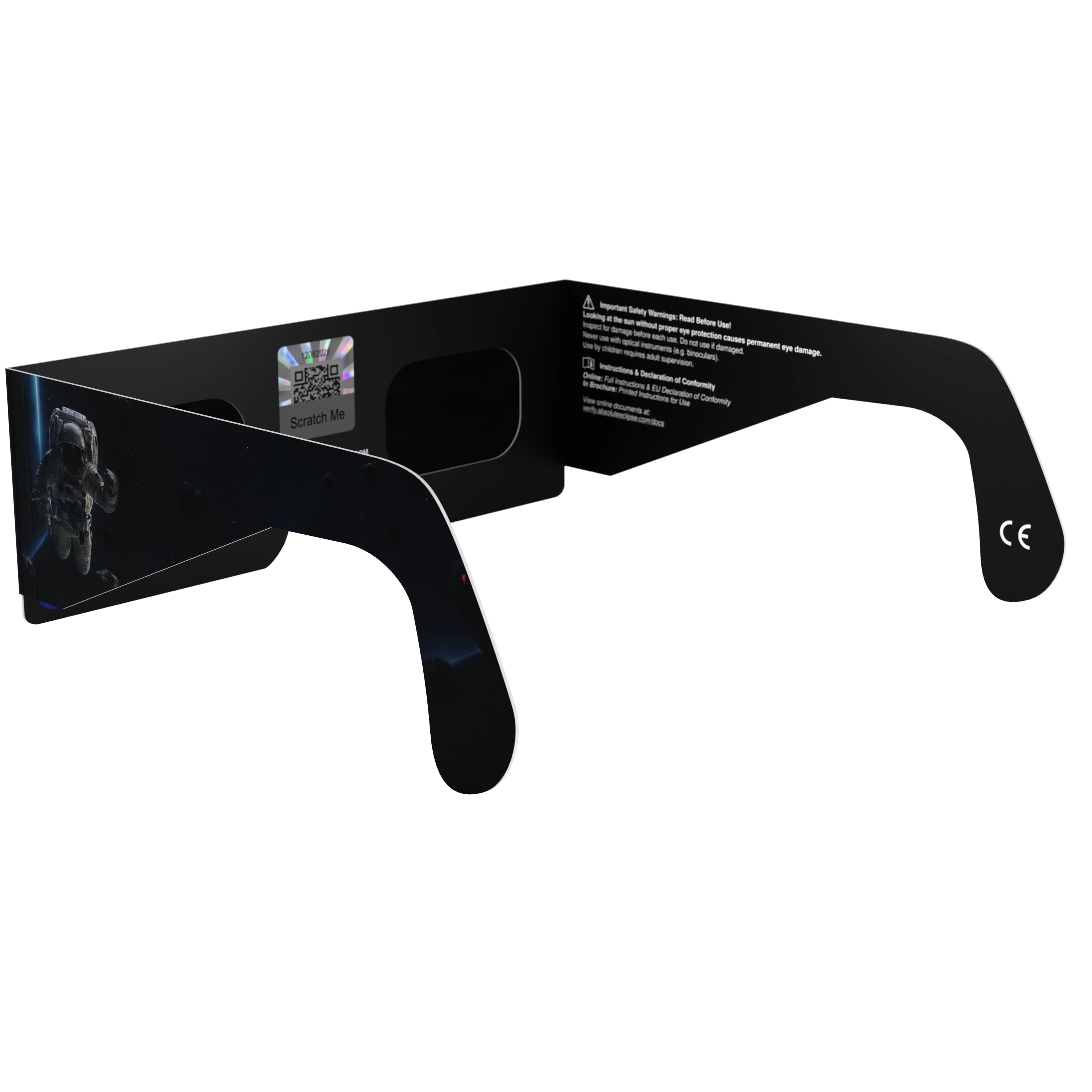 Back-side alternate angle of EVA eclipse glasses with QR authenticity sticker, showcasing sleek design.