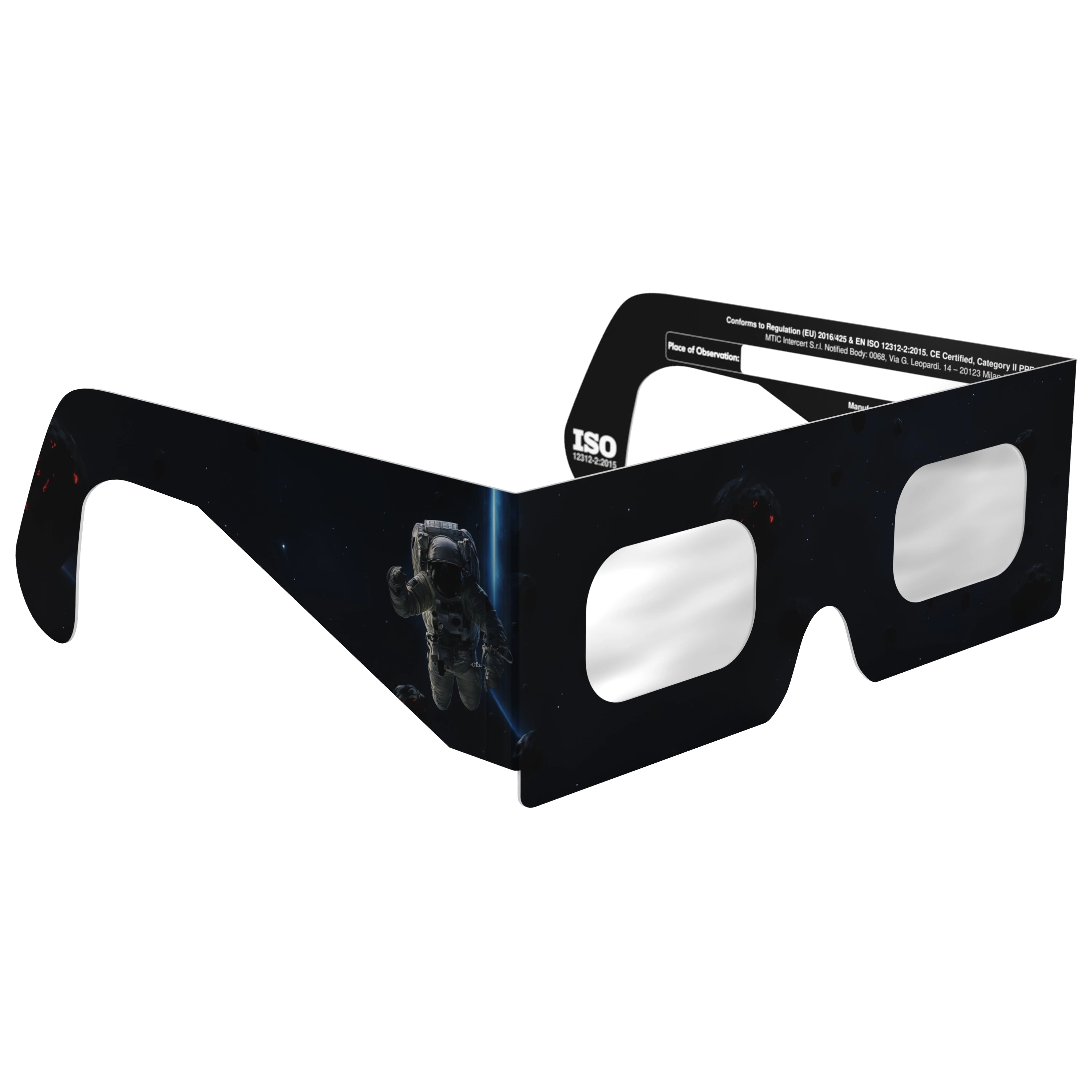 45-degree angle view of EVA eclipse glasses highlighting the modern, stylish design.