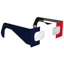 Vista en ángulo frontal de las gafas para eclipse solar FR, destacando su diseño elegante y características de seguridad.