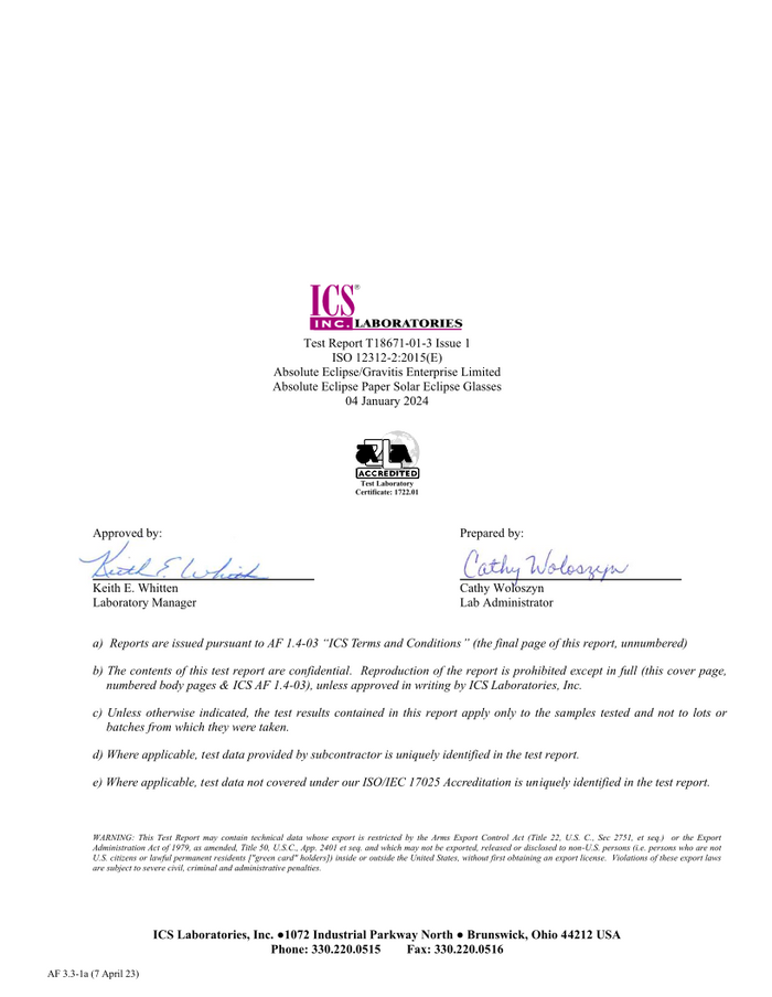 Preview of ICS Laboratory Test Report for Absolute Eclipse