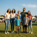 Family and friends in a sunny park festival wearing solar eclipse glasses, all looking up at the sky, ready for the August 12, 2026 event.