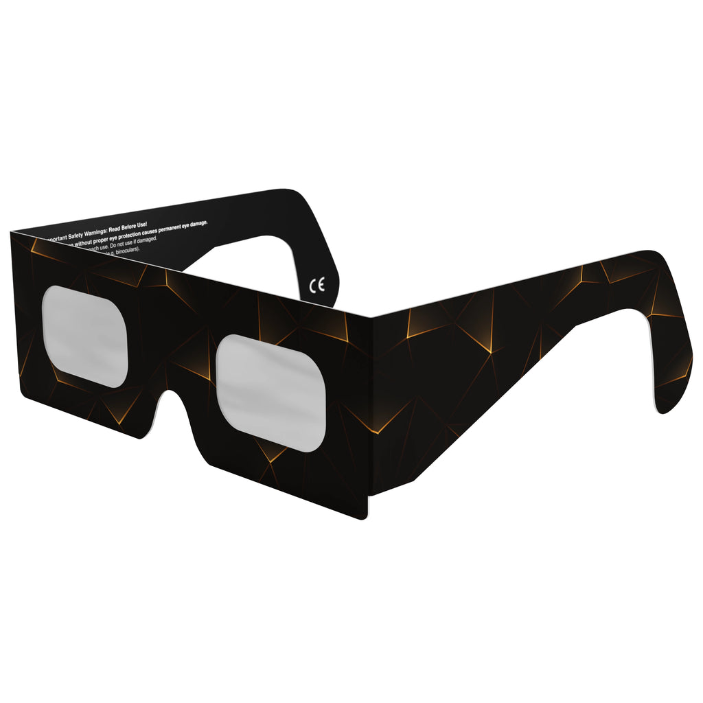 Front-side main angle view of goldline eclipse glasses, showcasing their luxurious gold line pattern.