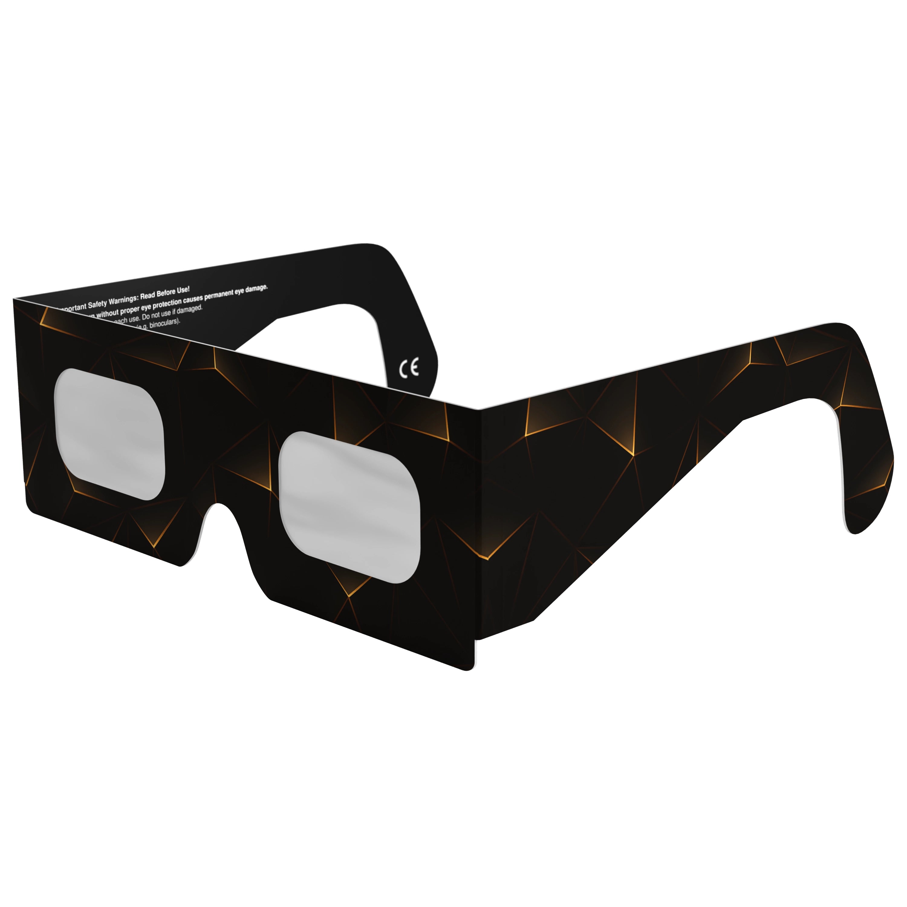 Front-side main angle view of goldline eclipse glasses, showcasing their luxurious gold line pattern.