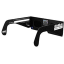 Back-side angle view of helmet-design glasses with QR authenticity sticker visible.