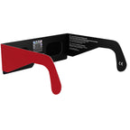 Back-side alternate angle of IT design solar eclipse glasses with QR sticker visible, showcasing the stylish flat lens.