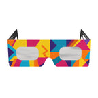 Clean front view of Memphis design solar eclipse glasses showcasing their vibrant geometric style.