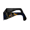 Side alternate profile view of Music design solar eclipse glasses, showcasing their clean lines.