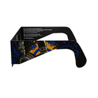 Side alternate profile view of Music design solar eclipse glasses, showcasing their clean lines.