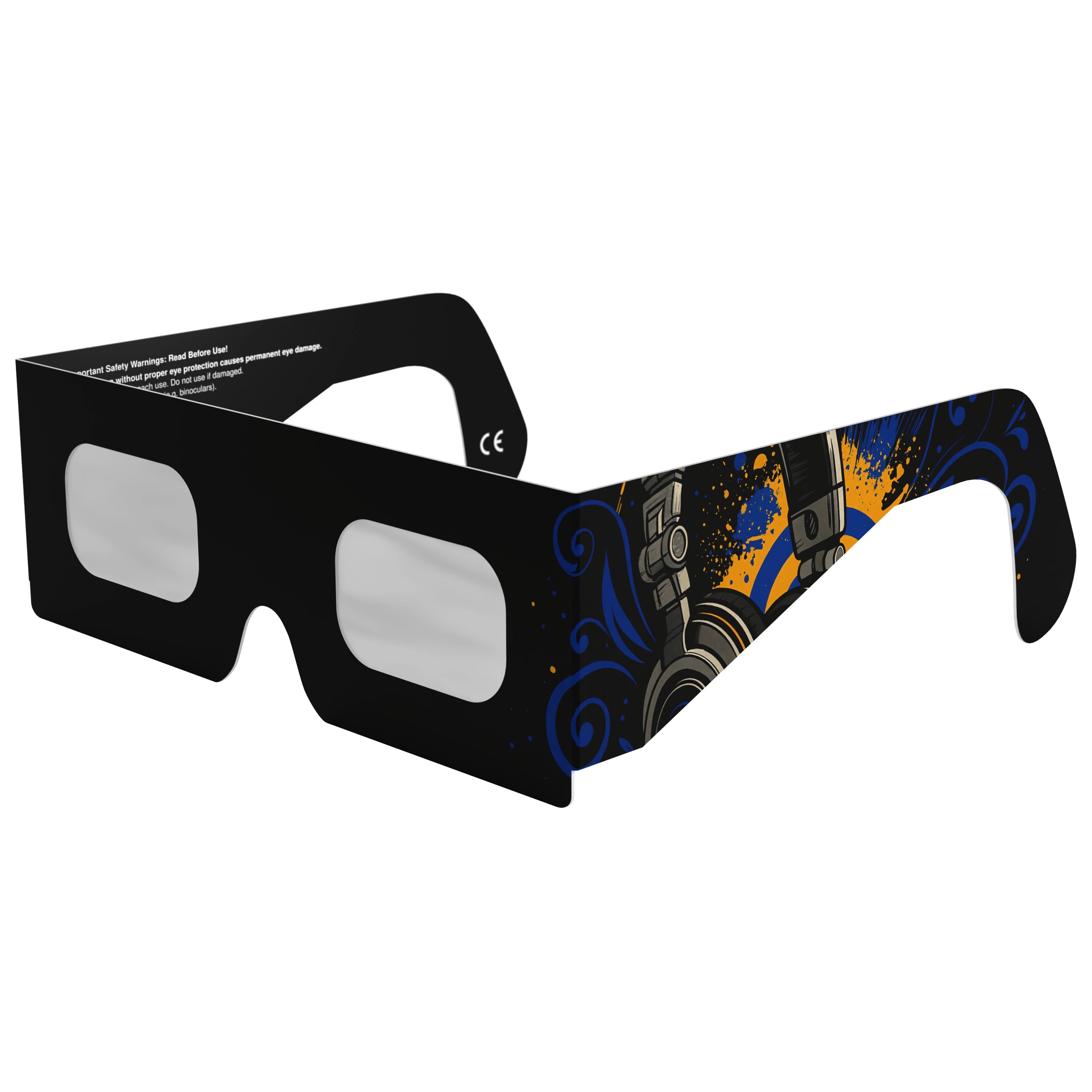 Front-side main angle view of Music design solar eclipse glasses, highlighting their stylish design.