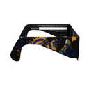 Side profile view of Music design solar eclipse glasses, emphasizing their flat, non-reflective lenses.
