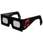 Front-side angle view of Notes design eclipse glasses, clearly displaying the flat lenses and musical design.