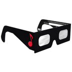 45-degree angle view of Notes design eclipse glasses, emphasizing the flat lens surface and musical notation design.