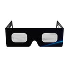 Front view of Orbiter design solar eclipse glasses, showcasing their sleek structure and CE certification.