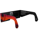 Back-side alternate angle of solar eclipse glasses showing the design and QR authenticity sticker.