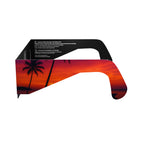 Side alternate profile of solar eclipse glasses emphasizing the flat lenses and tropical design.