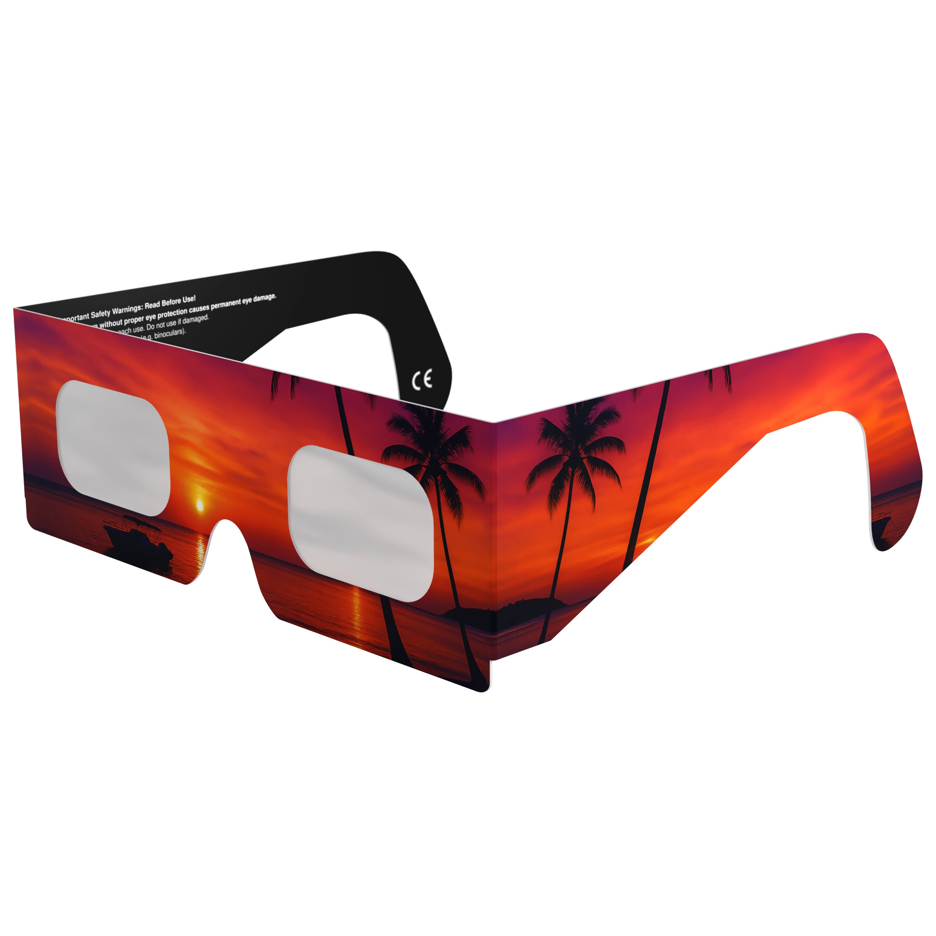 Front-side main angle view of solar eclipse glasses showcasing their sleek design and safety features.