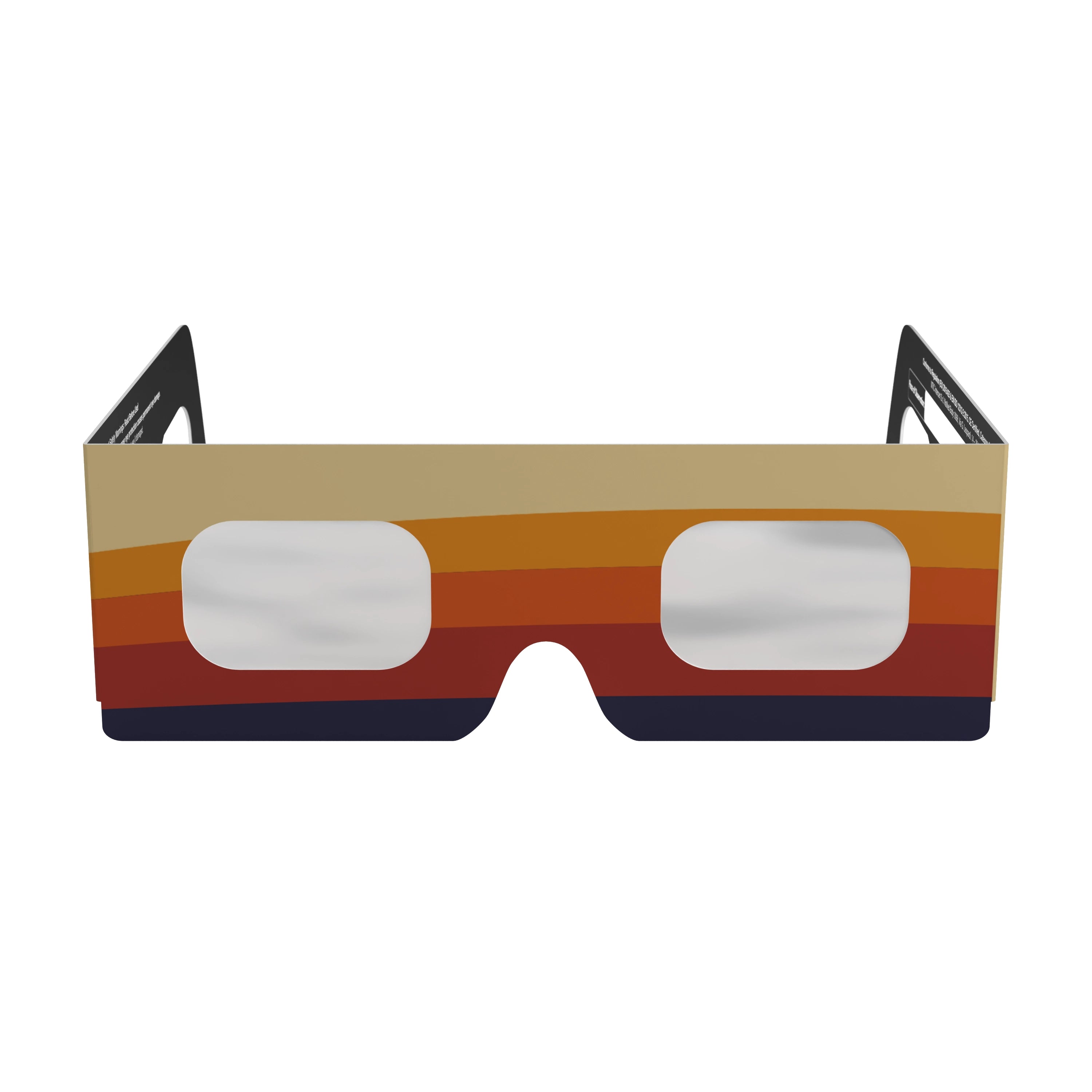 Front view of peace design solar eclipse glasses showcasing the calm, tranquil style. ISO 12312-2 certified.