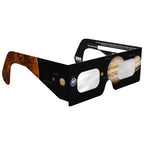45-degree angle view of solar eclipse glasses, highlighting their sleek design and safety features.