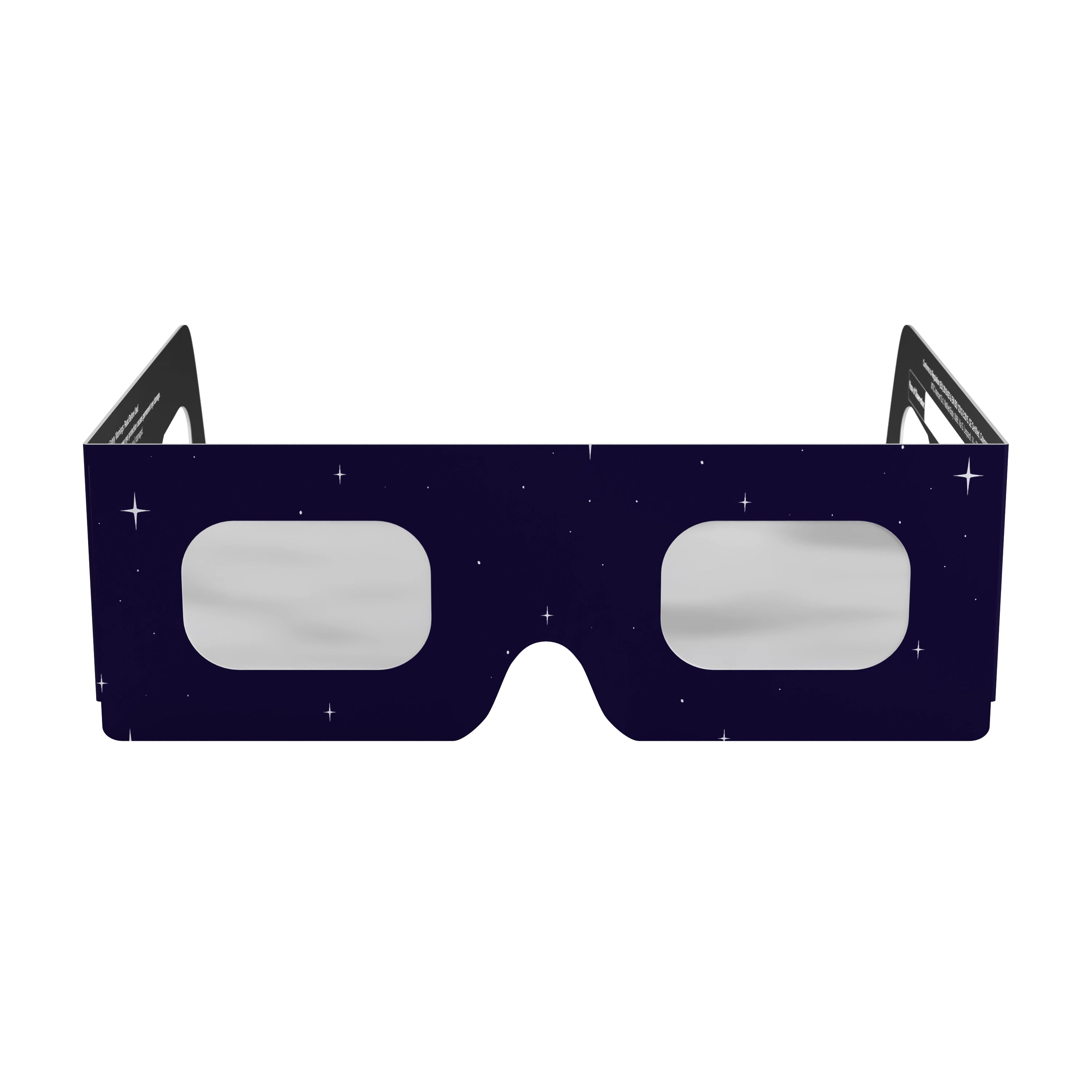 Clean front view of Rocketrider solar eclipse glasses, showcasing ISO 12312-2 certification.