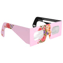 45-degree angle view of rosette-design eclipse glasses showcasing the ornamental pattern.
