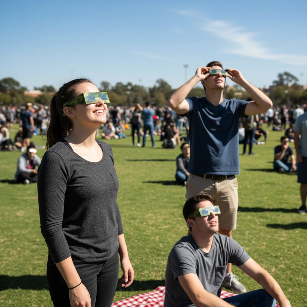 Solar Eclipse Glasses with Army design, CE Certified and ISO Compliant - Lifestyle Image of 100-Pack