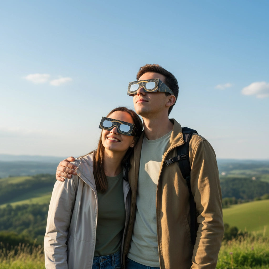 Solar Eclipse Glasses with Astral design, CE Certified and ISO Compliant - Lifestyle Image of 2-Pack