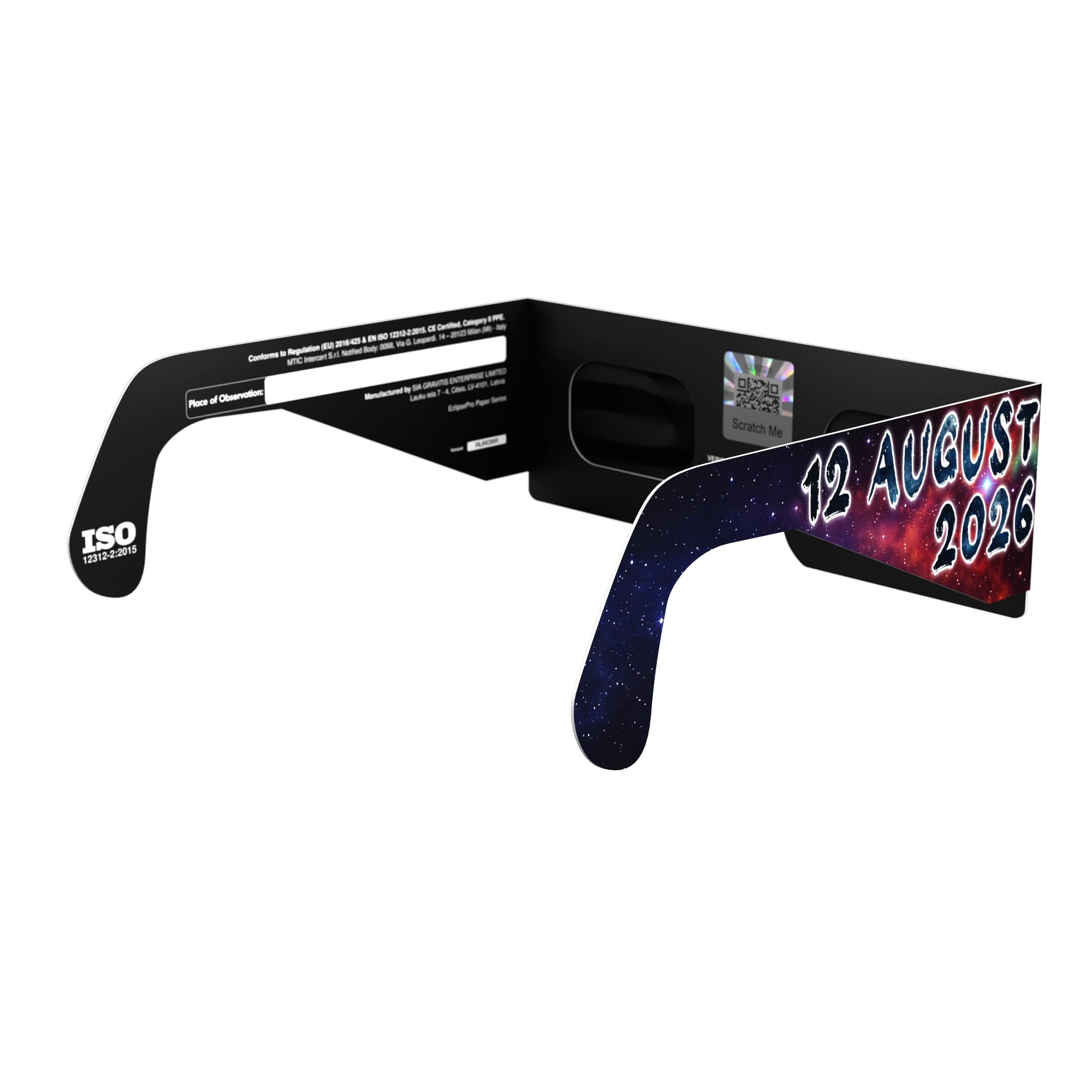 Solar Eclipse Glasses with Aurora design, CE Certified and ISO Compliant - Back-Side View