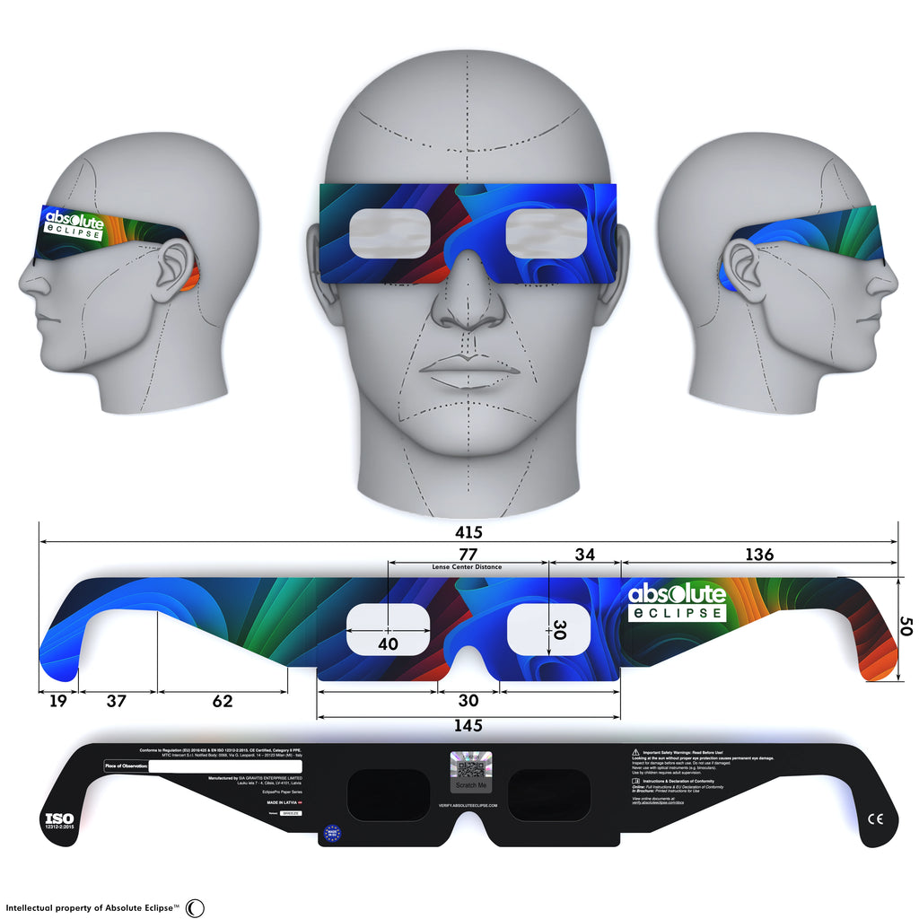 Solar Eclipse Glasses with Breeze design, CE Certified and ISO Compliant - Back and Front View
