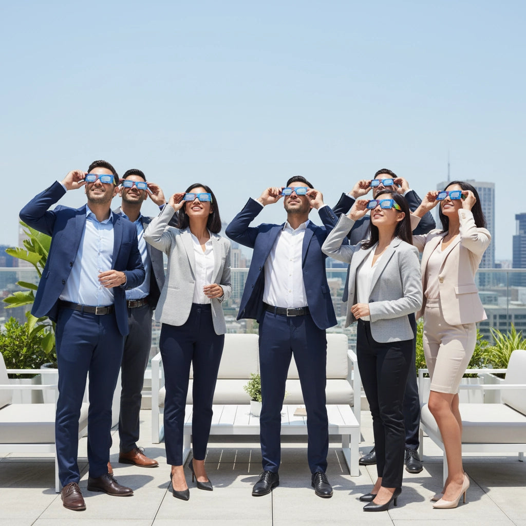 Solar Eclipse Glasses with Breeze design, CE Certified and ISO Compliant - Lifestyle Image of 10-Pack