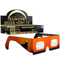 Gafas para eclipse solar homologadas, diseño Bull, certificadas CE y conformes con ISO 12312-2 - imagen del embalaje del pack de 100