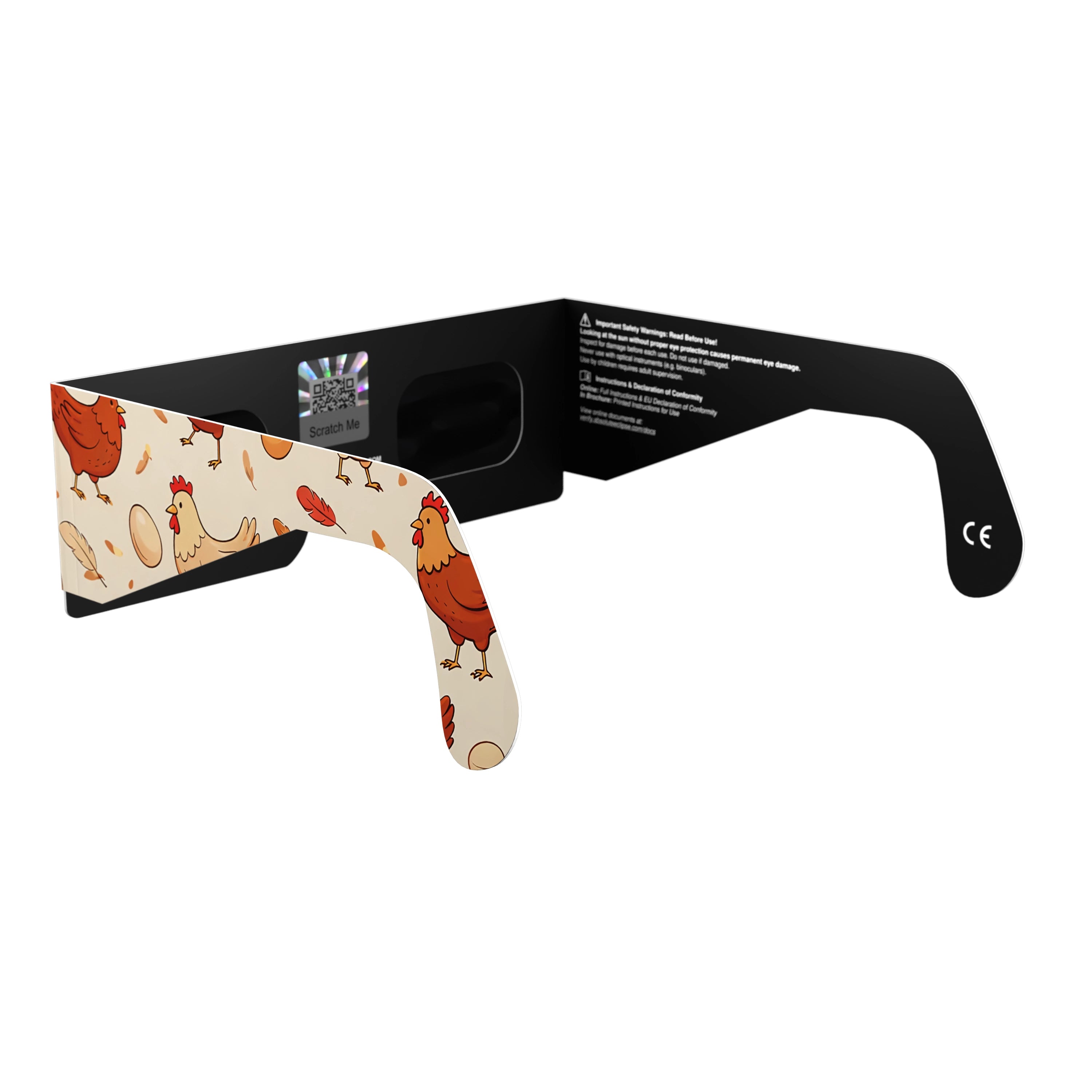 Solar Eclipse Glasses with Cluck design, CE Certified and ISO Compliant - Back-Side Alternate View