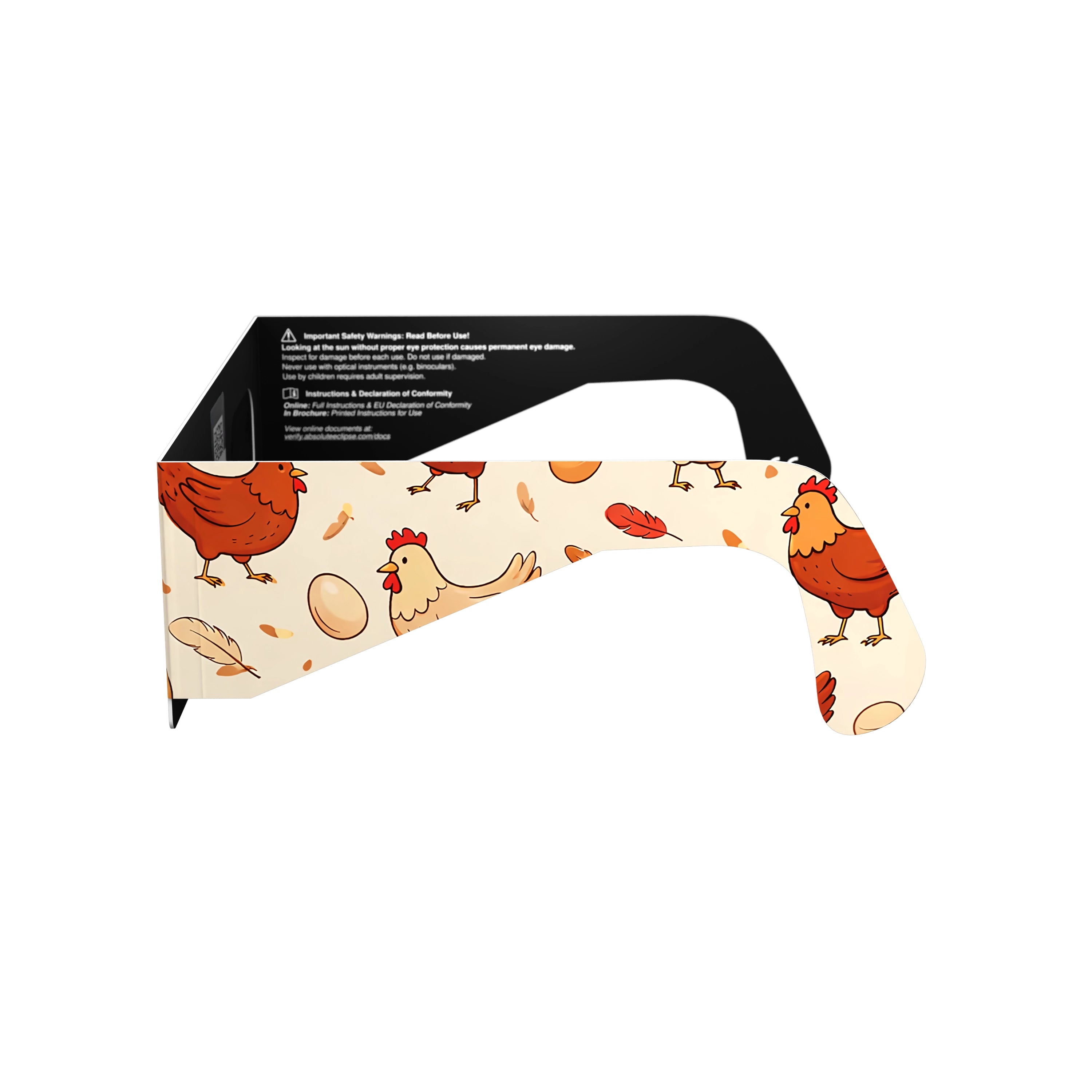 Solar Eclipse Glasses with Cluck design, CE Certified and ISO Compliant - Side Alternate View