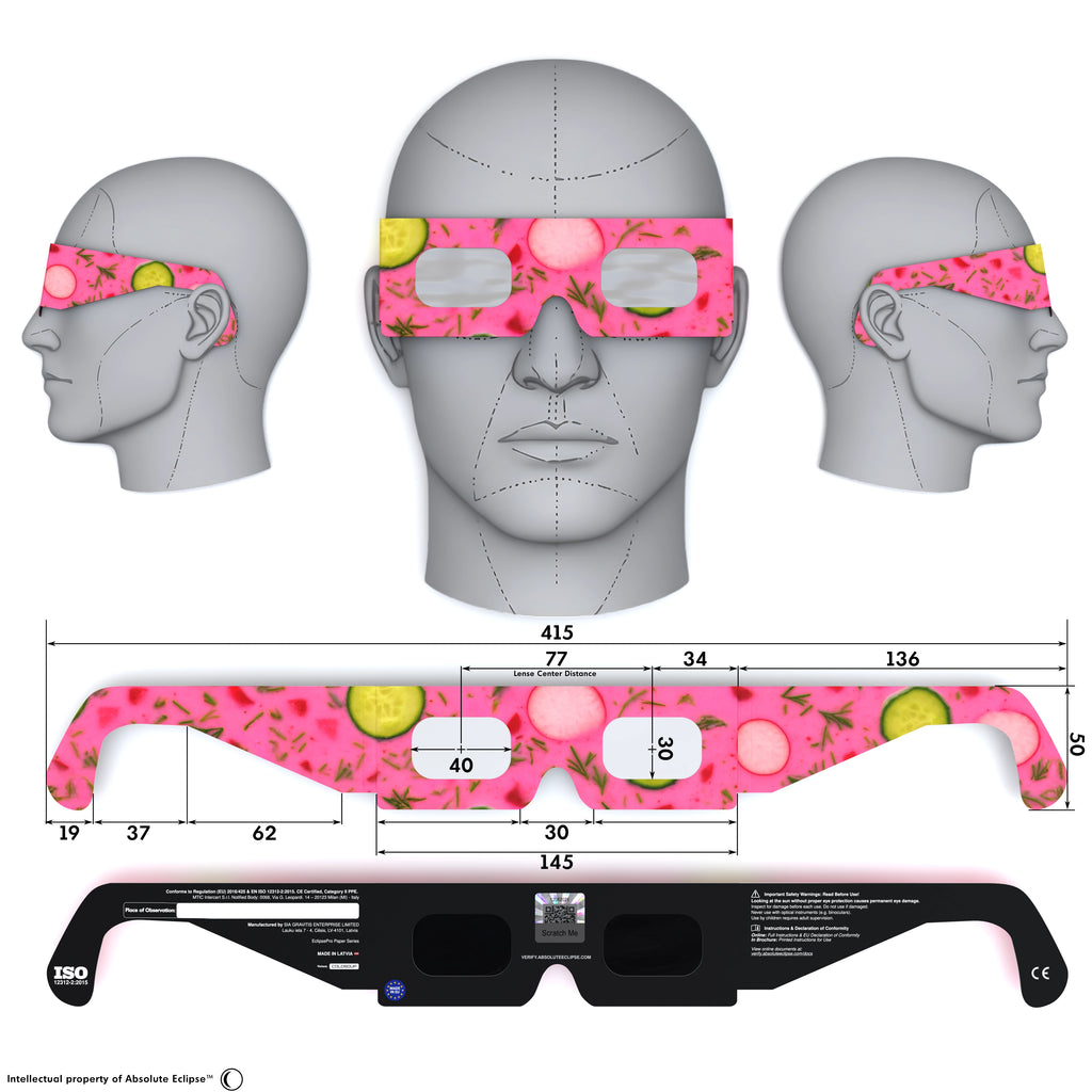 Solar Eclipse Glasses with Coldsoup design, CE Certified and ISO Compliant - Back and Front View