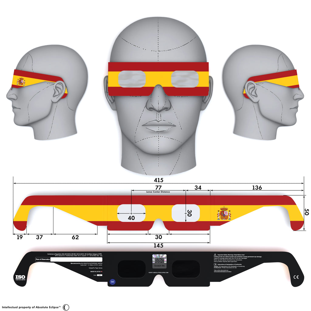Solar Eclipse Glasses with ES design, CE Certified and ISO Compliant - Back and Front View