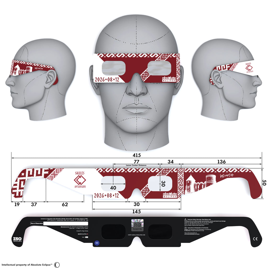 Solar Eclipse Glasses with LV design, CE Certified and ISO Compliant - Back and Front View