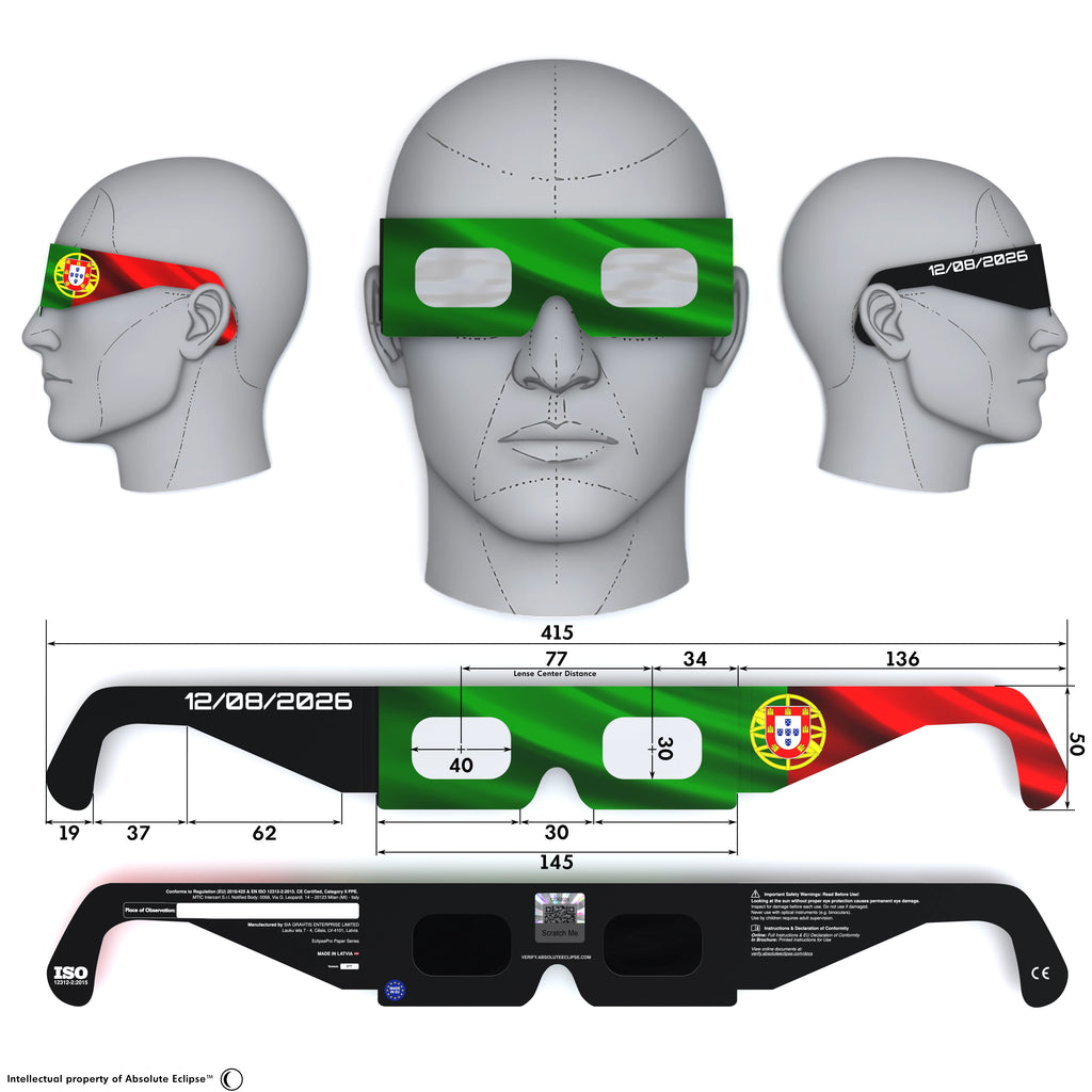 Solar Eclipse Glasses with PT design, CE Certified and ISO Compliant - Back and Front View