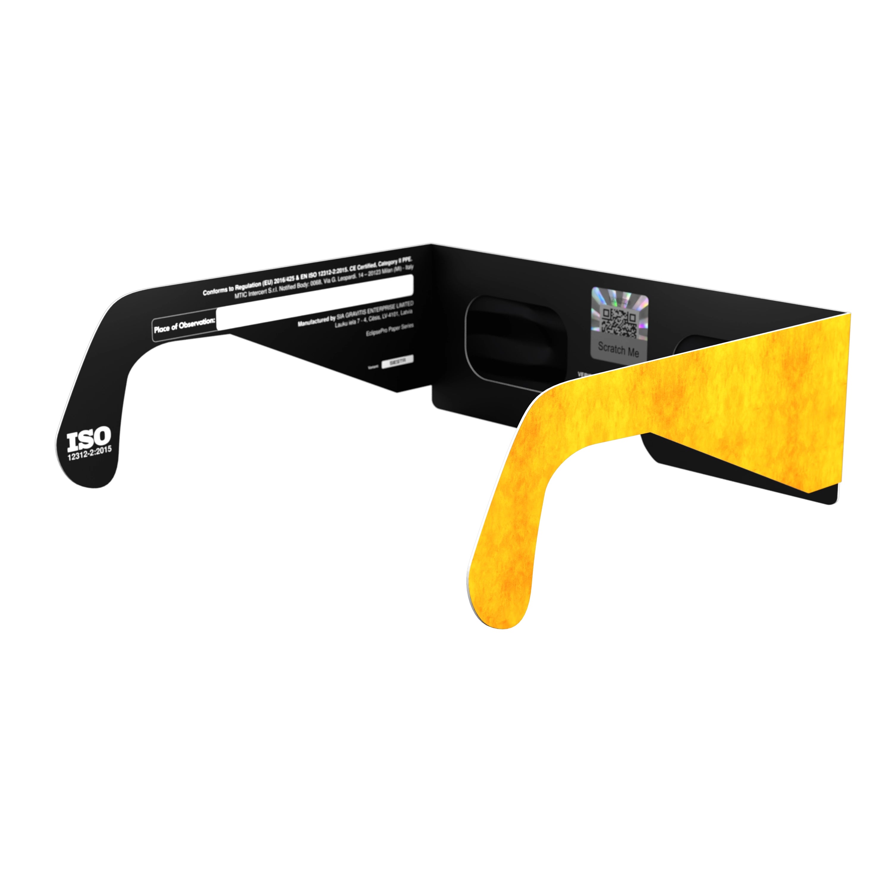 Solar Eclipse Glasses with Siesta design, CE Certified and ISO Compliant - Back-Side View