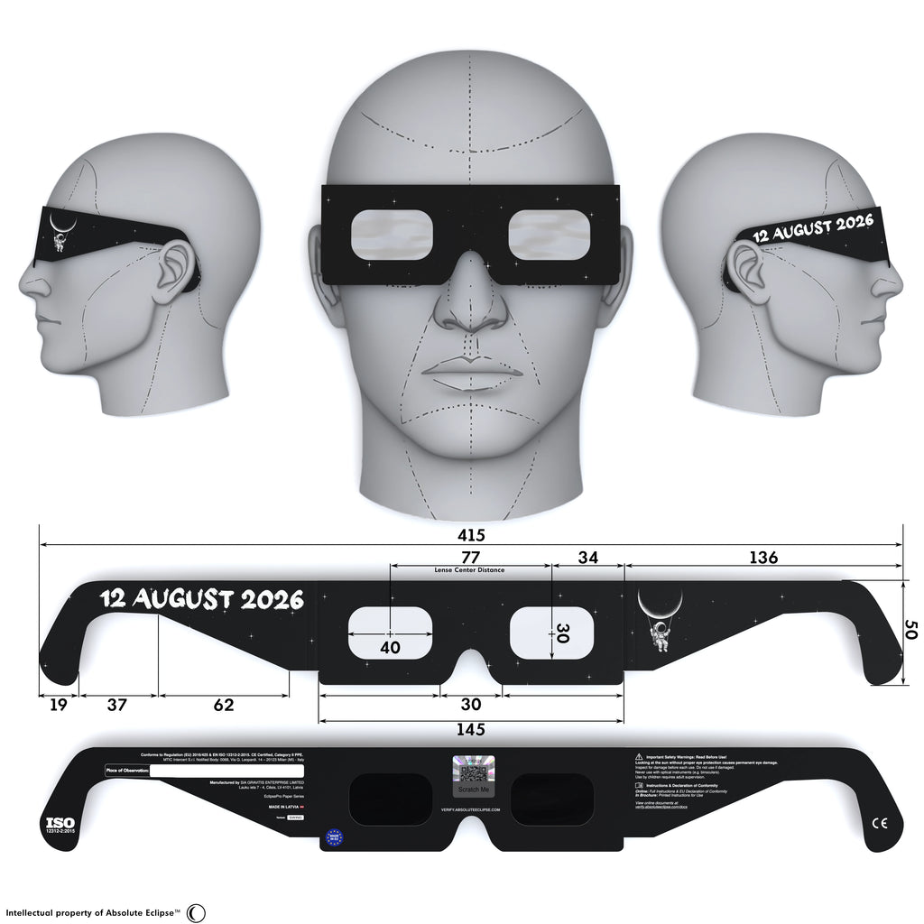 Solar Eclipse Glasses with Swing design, CE Certified and ISO Compliant - Back and Front View