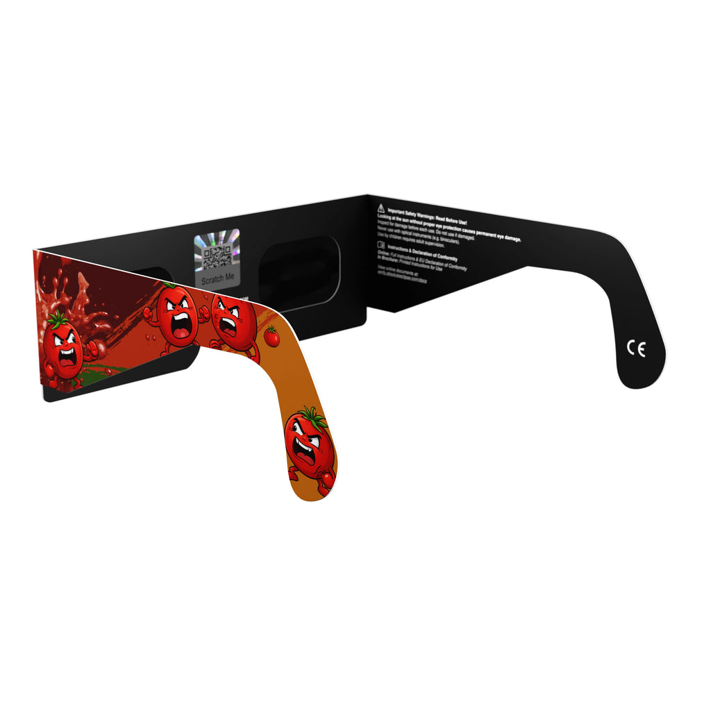 Solar Eclipse Glasses with Tomatina design, CE Certified and ISO Compliant - Back-Side Alternate View