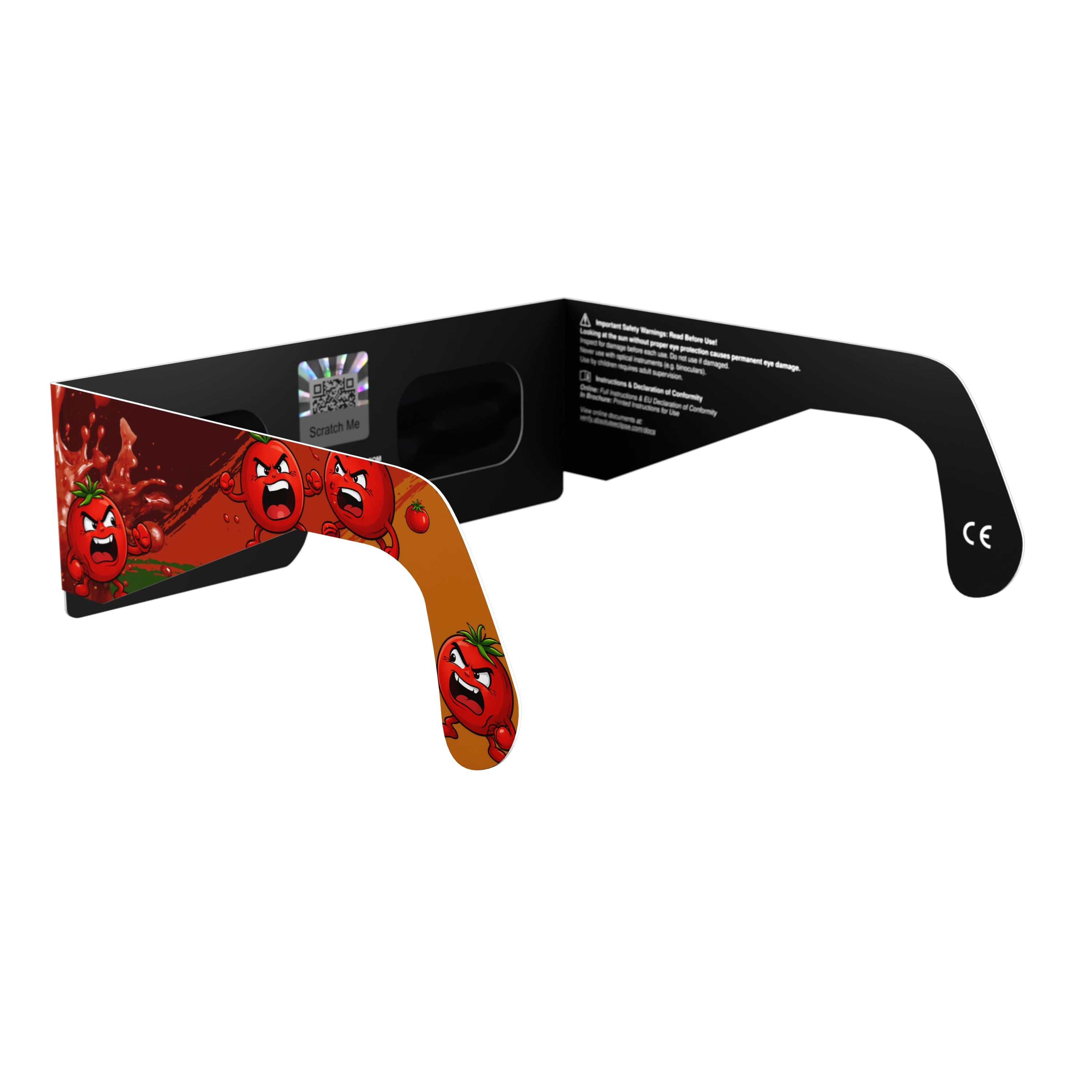 Solar Eclipse Glasses with Tomatina design, CE Certified and ISO Compliant - Back-Side Alternate View