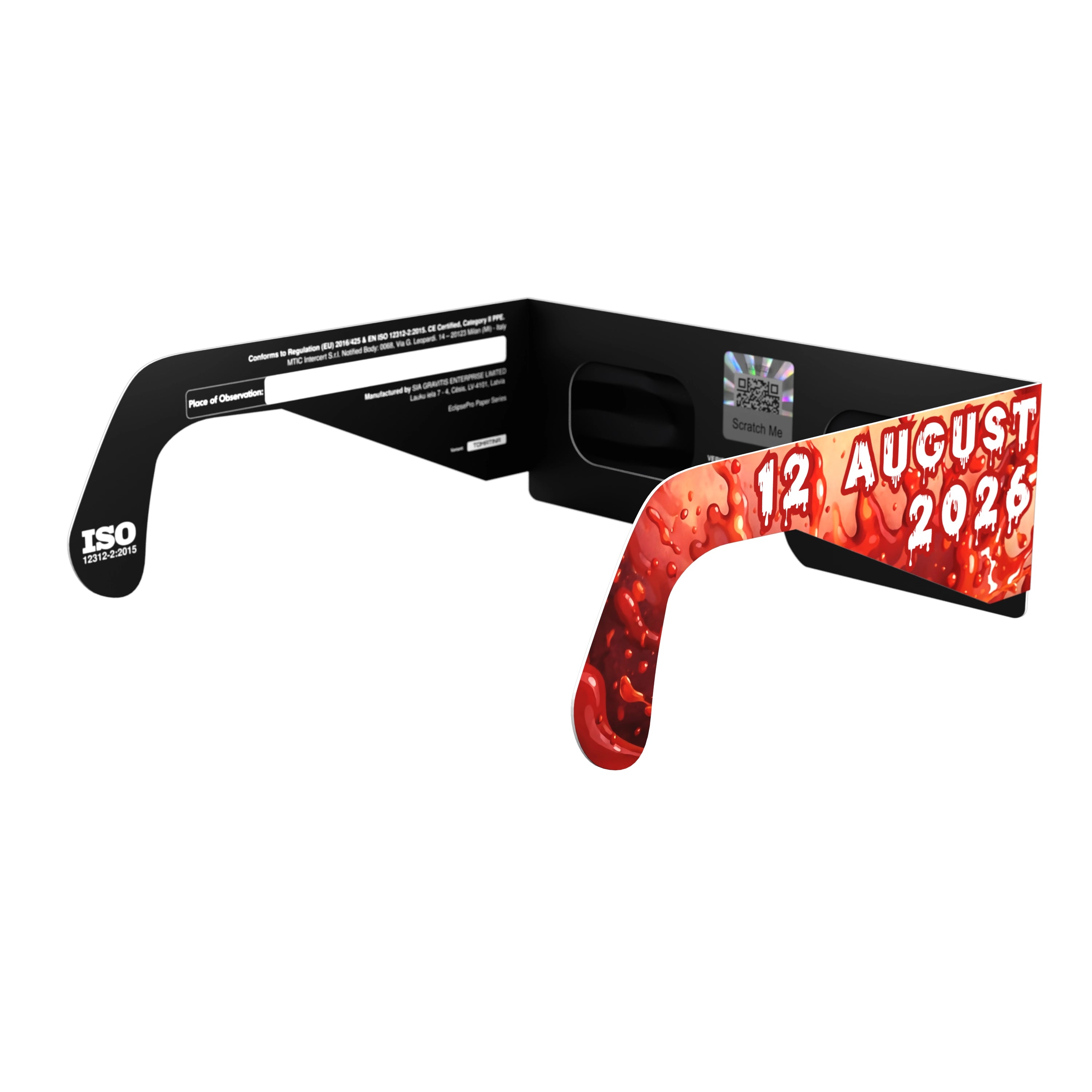 Solar Eclipse Glasses with Tomatina design, CE Certified and ISO Compliant - Back-Side View