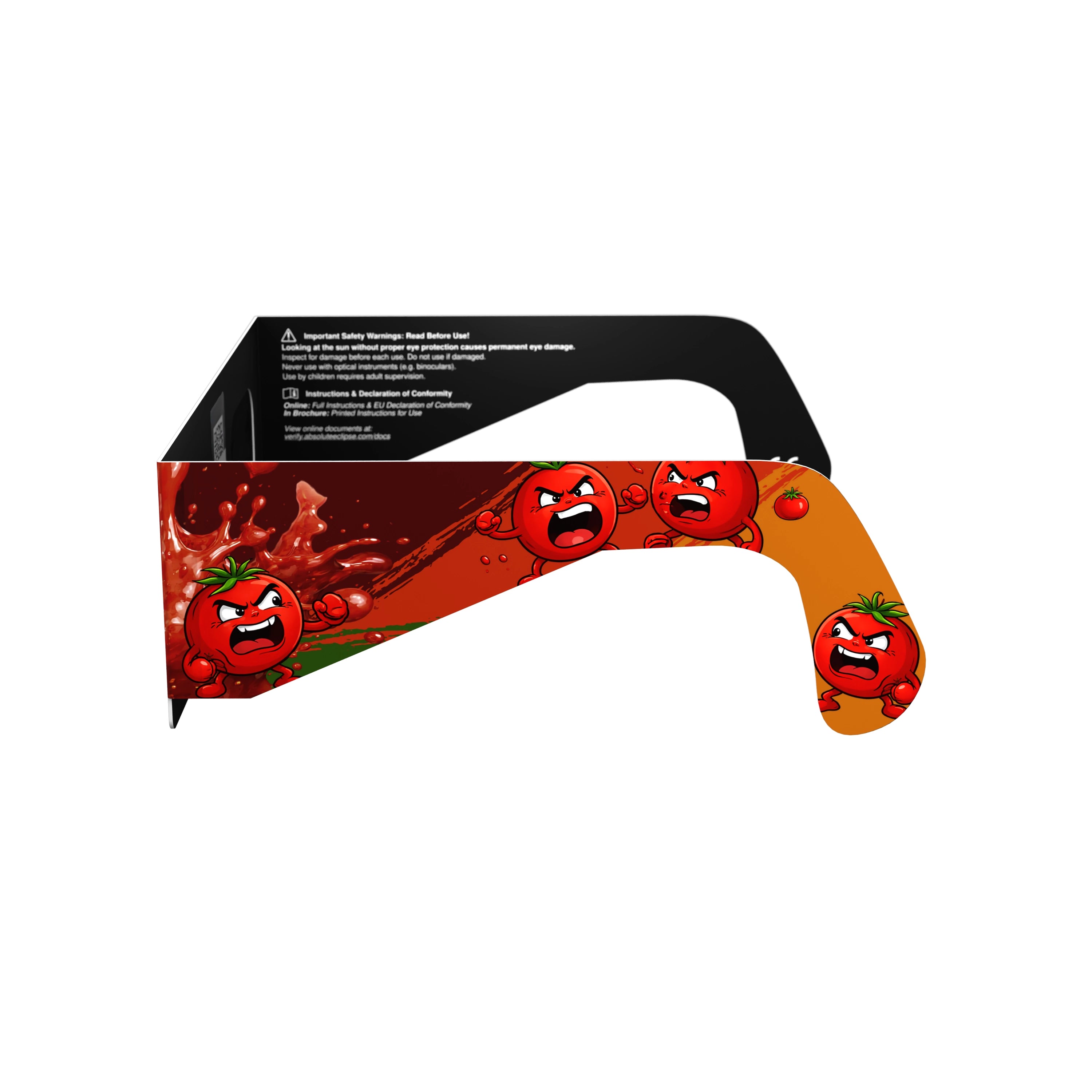 Solar Eclipse Glasses with Tomatina design, CE Certified and ISO Compliant - Side Alternate View