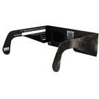 Back-side angle of Soot design eclipse glasses with a QR authenticity sticker visible, showcasing their premium design.