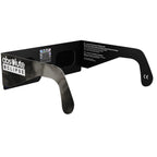 Back-side alternate angle of Soot design eclipse glasses, featuring a QR sticker and highlighting their unique design.
