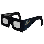 Front-side main angle view of Stranded design eclipse glasses, emphasizing the flat lenses for safety during solar events.